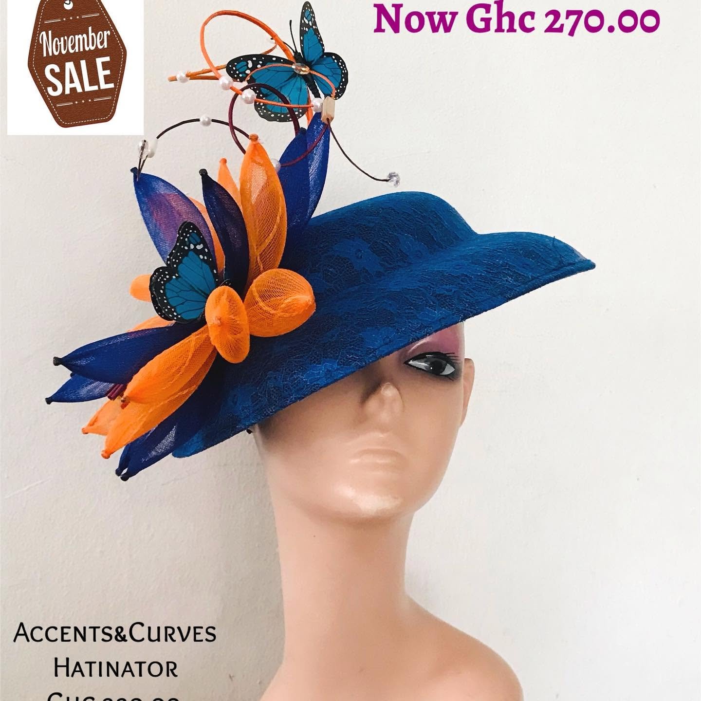 Blue and orange butterfly statement hat